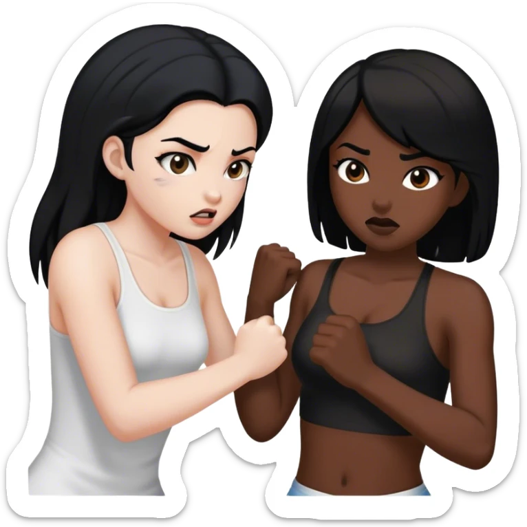 black girl beating up white girl with black hair sticker