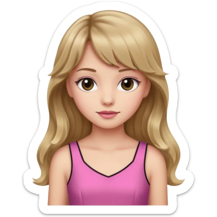 Uma garota de cabelo ondulado loiro escuro,mas com franja lisa e olhos pretos, e a cor de pele branca,e o cabelo LONGO  sticker
