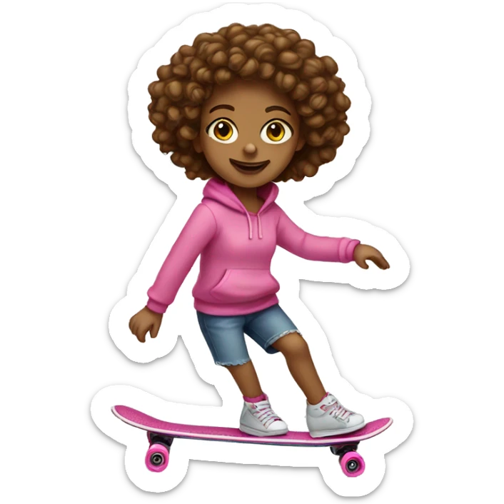 girl with pink hoodie and brown curly hair on penny board  sticker