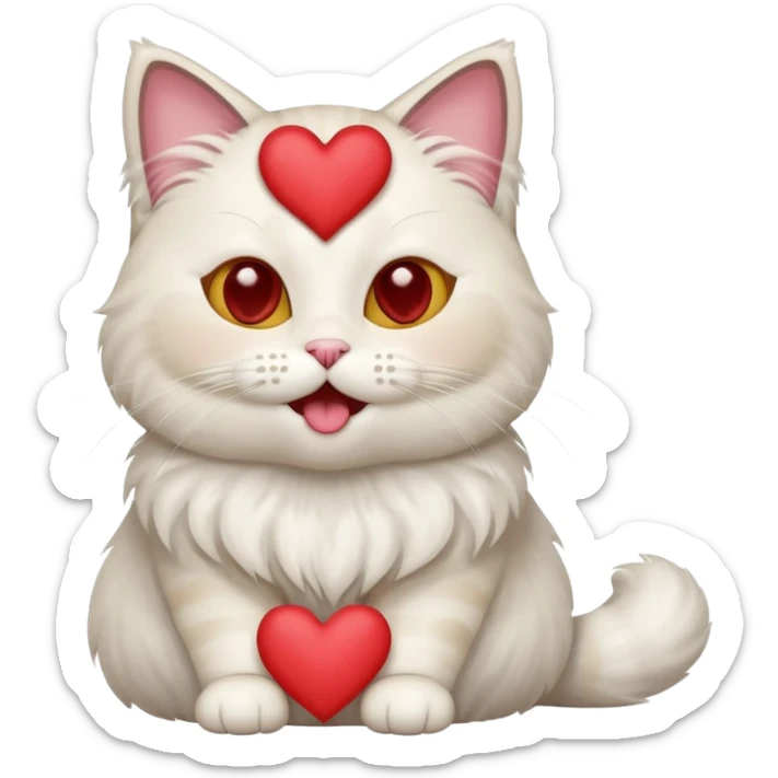 Full body ragdoll Cat with popping out love heart eyes and mouth open sticker