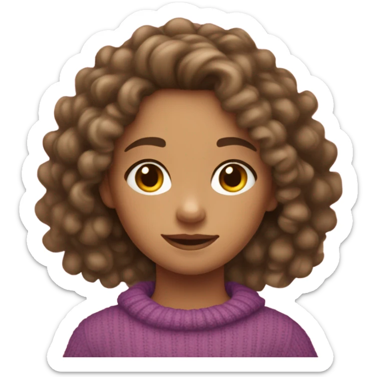 10 year  old girl with curly brown hair with light skin and a malibu sweater sticker