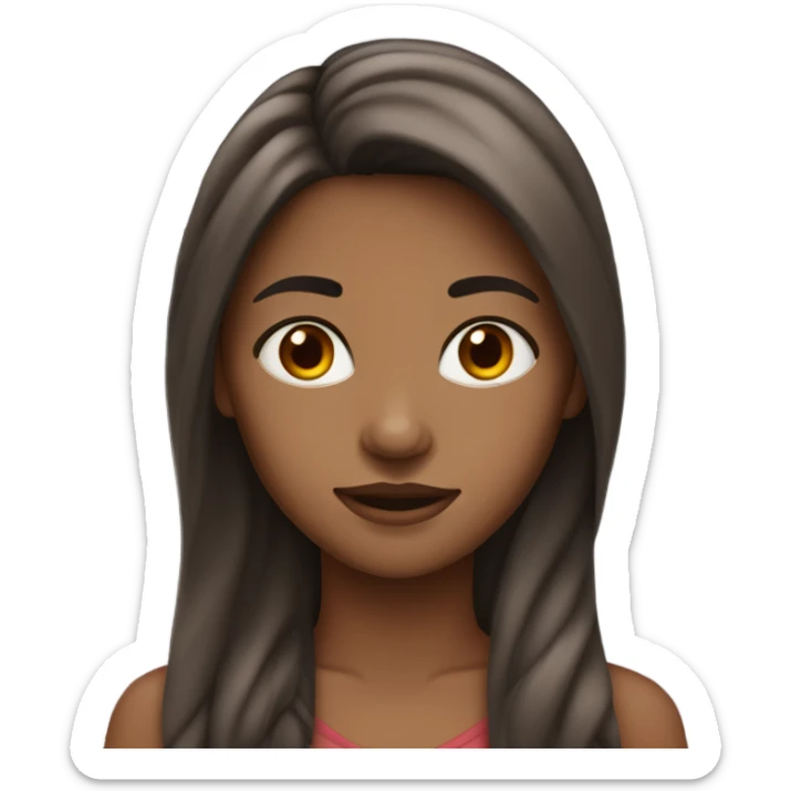 girl with long hair colored a little dark red, straight, wavy and slightly mixed skin sticker