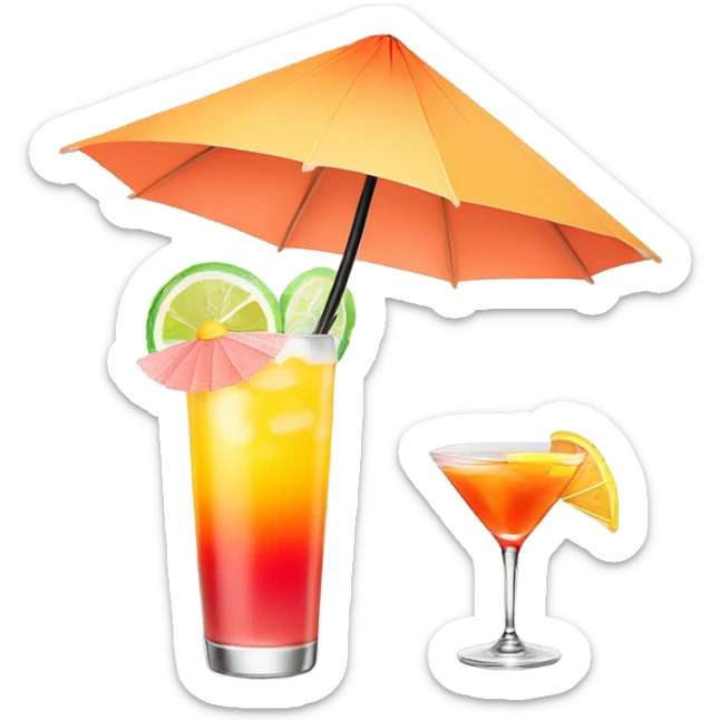 tequila sunrise with mini paper umbrella in the drink and a tall gin glass  sticker