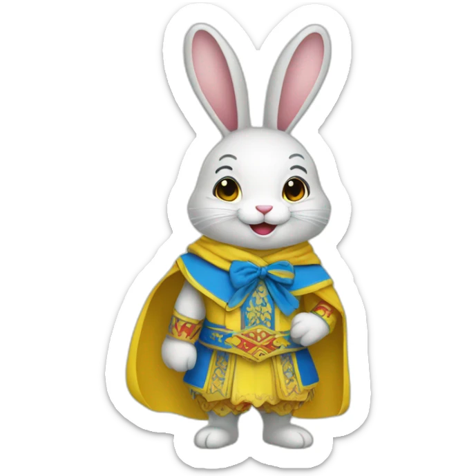 the rabbit is dressed in a costume in the color of the Ukrainian flag and smiles sticker