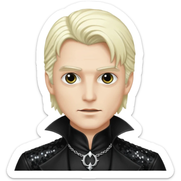 Alucard, Son of Dracula with long platinum blonde hair, black sequin outfit  sticker