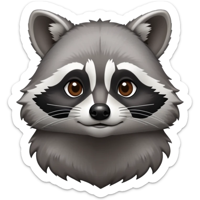 Cinematic-Noble-Raccoon-Portrait-Emoji – Poised and confident, with a sturdy build and a beautifully textured fur of silver-grey accented by dark black facial markings, deep-set, intelligent brown eyes, simplified yet sharp and sophisticated. sticker