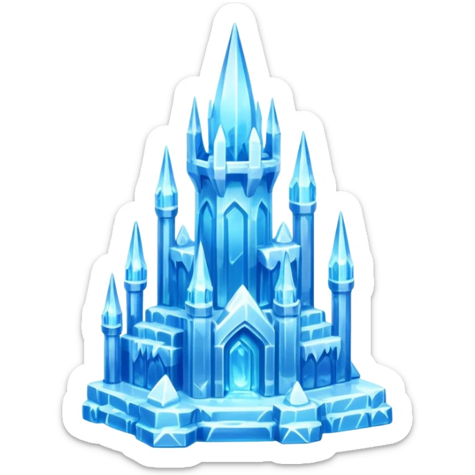 ice palace object icon, crystal ice palace, tall icy towers, transparent blue ice walls, sparkling details, soft glow, 3D cartoon, mobile game icon style, centered, clean background, soft shadow, no text, no watermark



 sticker