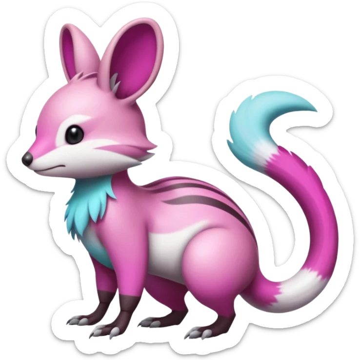 cyan-Magenta-gradients Minccino-Emolga-Numbat-Sergal-fusion-hybrid-animal-creature, full body sticker