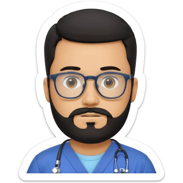 male with a scrubs and blanck hair and tan skin and beard and glasses sticker