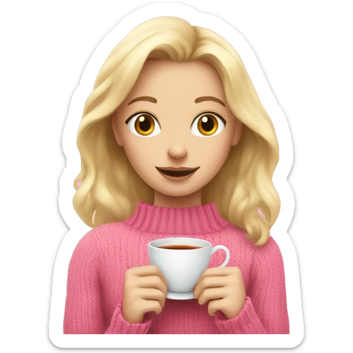 blonde hair girl holding a tea and pink jumper on sticker