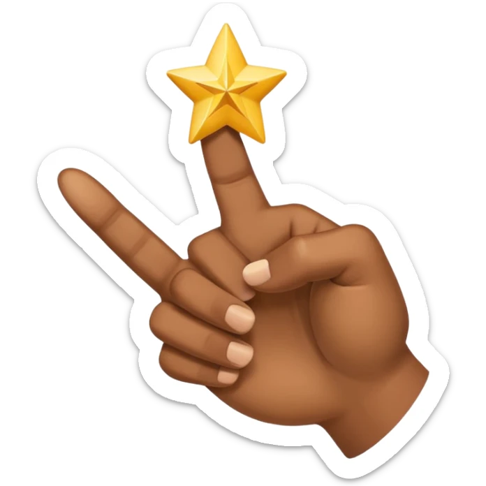 hand with the index finger pointing, with a star at the tip of the index finger, apple style emoji sticker