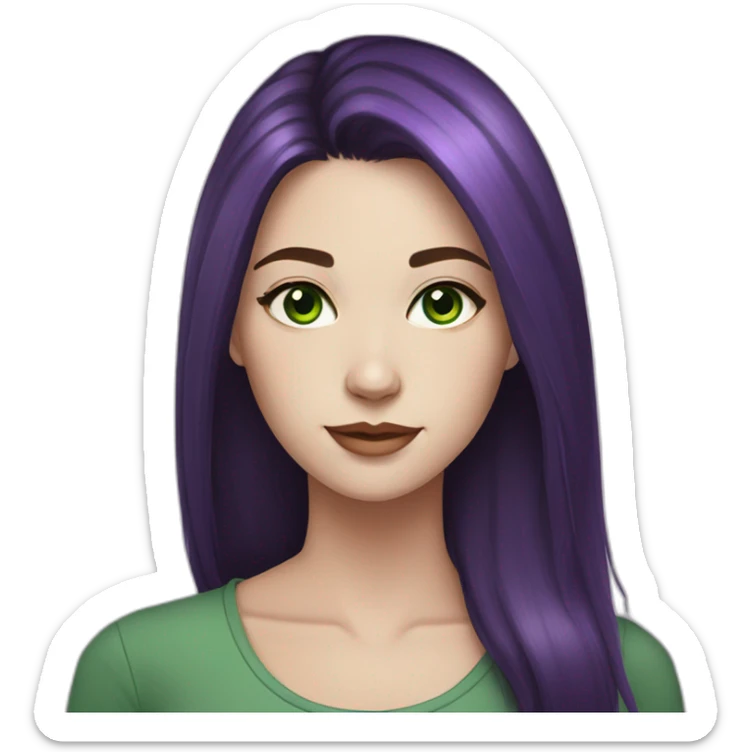 young adult woman with dark hair and purple highlights pale skin green eyes sticker