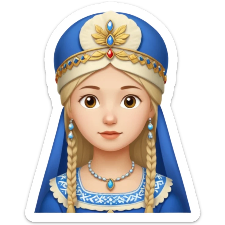 Russian Slavic girl in traditional dress with kokoshnik on her head sticker