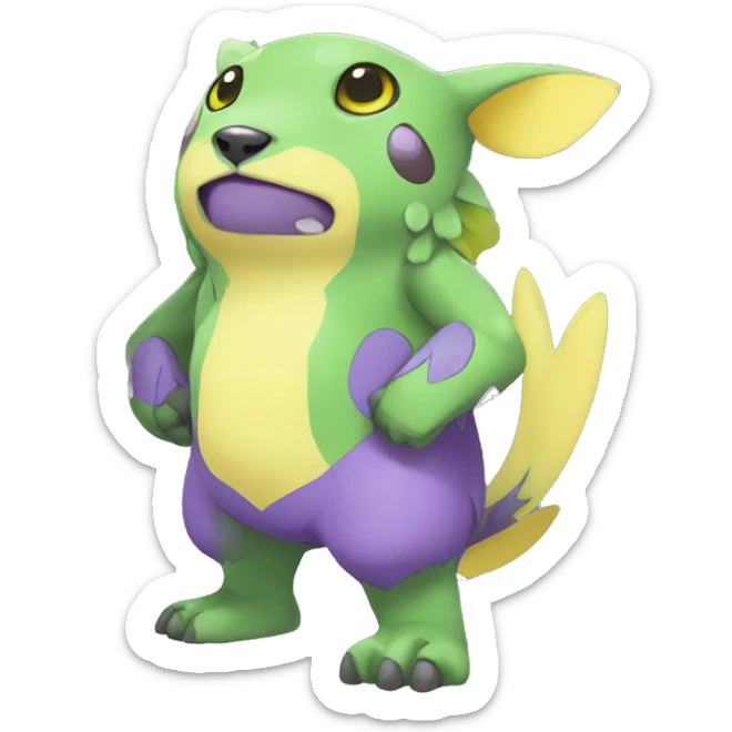 Cute cool green yellow purple animal hybrid Fakemon full body sticker