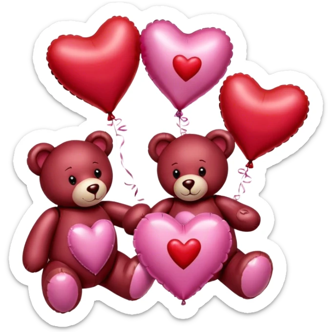 maroon love letter, three metallic pink heart-shaped balloons and red kisses and love teddy bear sticker