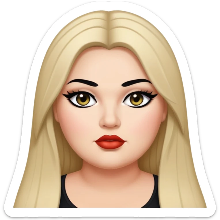 big plus size, long straight hair, baddie,pretty, makeup, black eyeliner, long hair sticker
