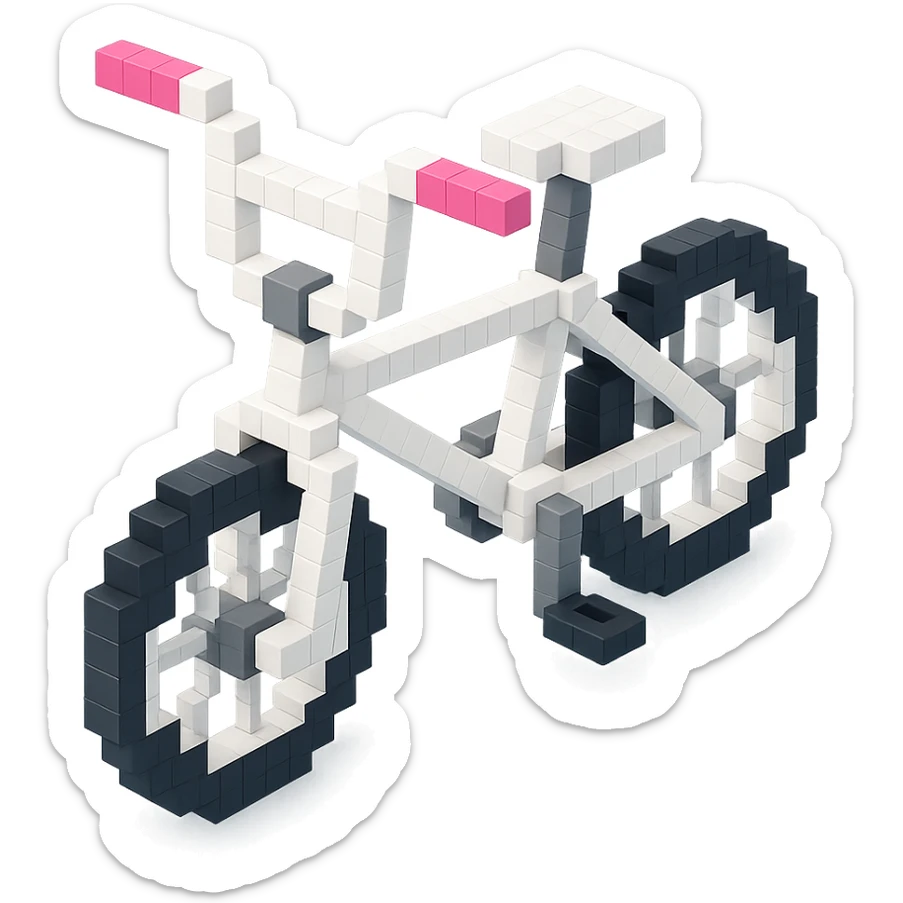 voxel style BMX bicycle, white color, isometric view sticker