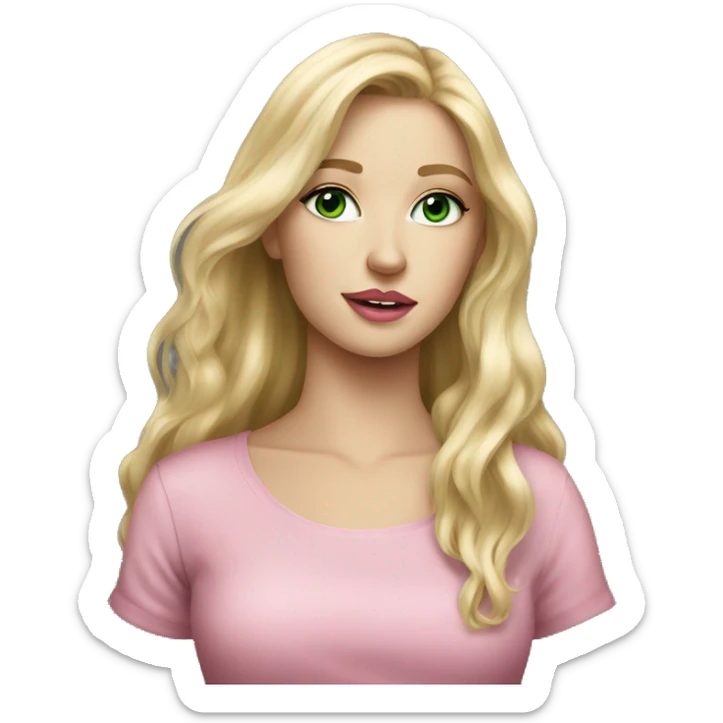 Portrait of a Beautiful blond girl with long hair with green eyes and pink lips  sticker