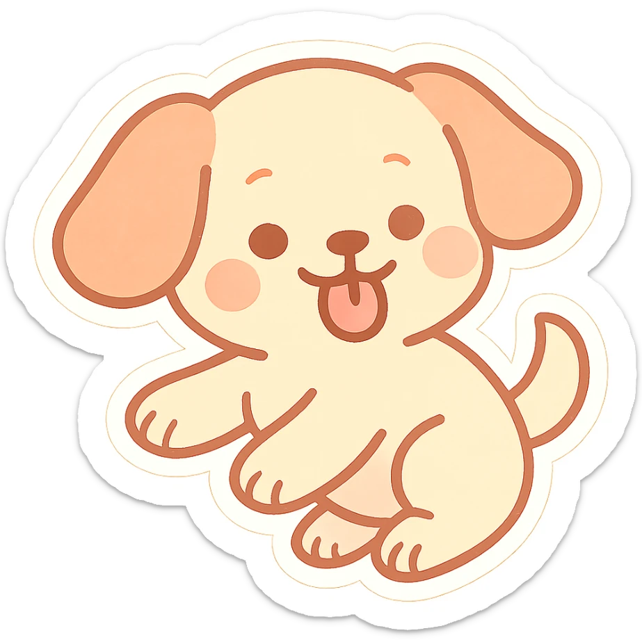 playful dog with floppy ears, tongue out, pastel palette sticker
