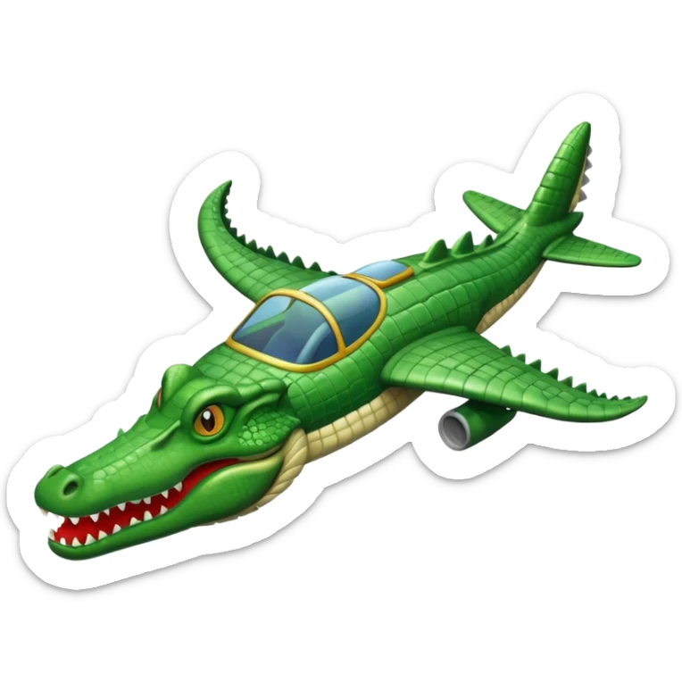 A plane with a body of a crocodile and a crocodile head in the front sticker