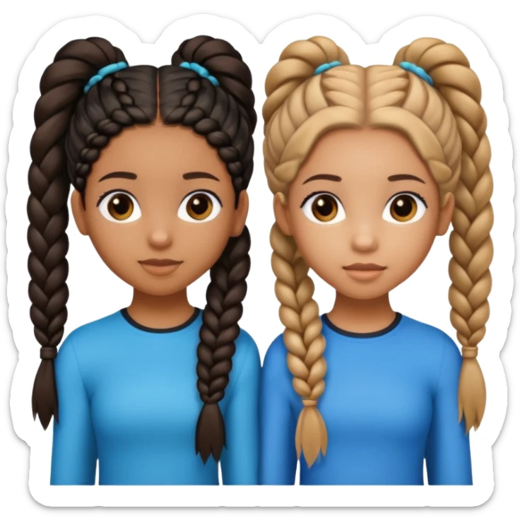 3 black teenage girls. One with shoulder length long curly hair and a little light skinned. One with Carmel skin with two long straight ponytails. One a little darker with 6 straight back braids going into buns in the back sticker