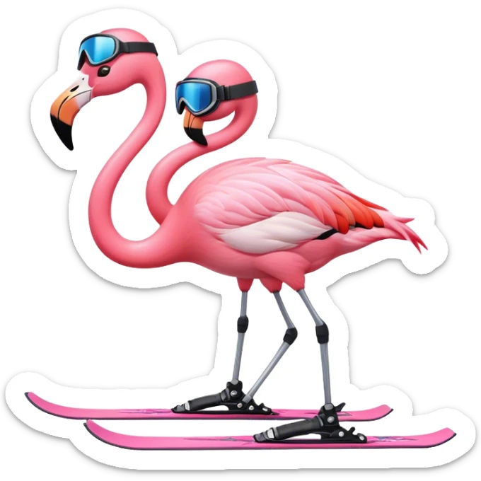 A Skiing Flamingo with ski helmet on the head , wearing ski goggles , ski and ski boots sticker