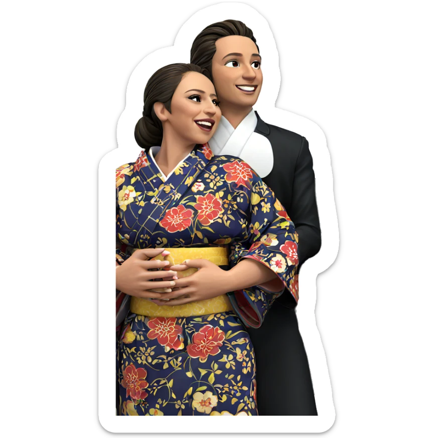 happy couple in kimono sticker