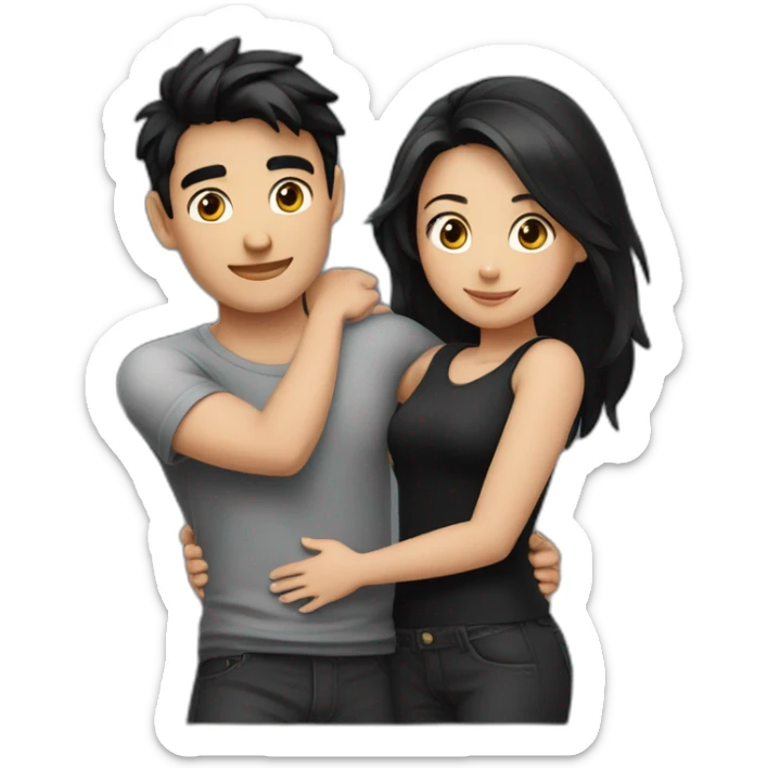 A girl and boy hugging each other (girl with medium black hair and fair colour wearing black shirt sexy and boy short black hair with fair colour wearing black shirt ) sticker