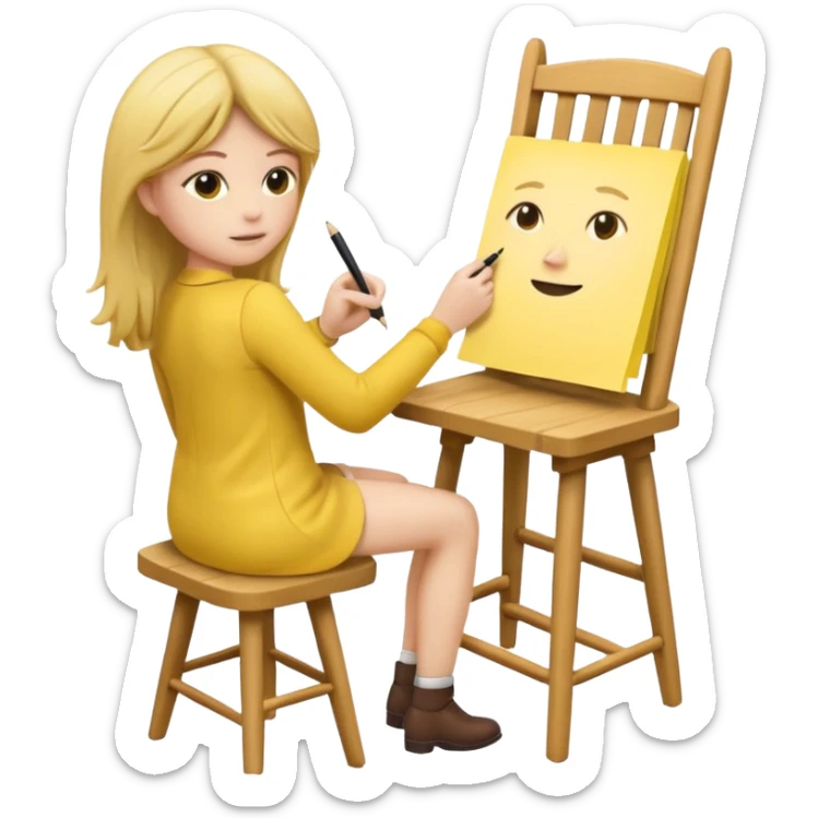 Memoji sitting on a chair from behind (pnly hair and back of the chair shown) writing on a sticky note  sticker