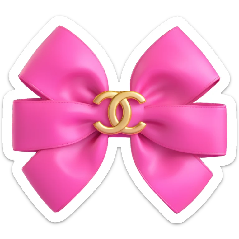 Add a gold Chanel logo to the glossy pink bow, 3D emoji style. sticker