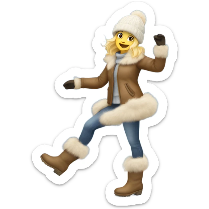 blonde girl in a fur hat dancing in the snow full body fur boots sticker