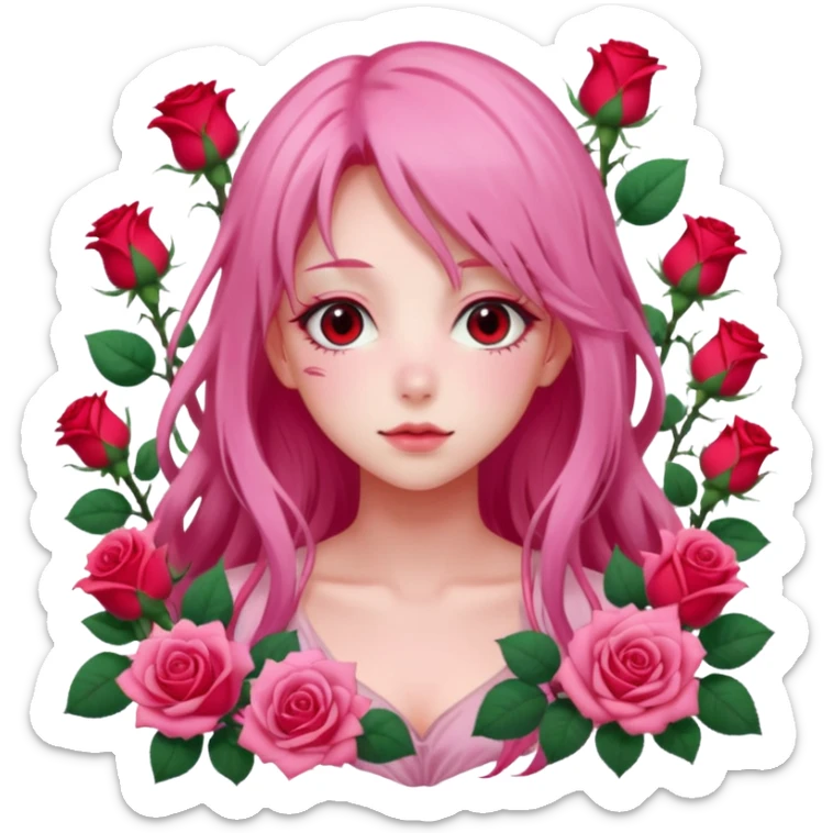 Gorgeous dreamy pastel pink anime lady roses with long hair sticker