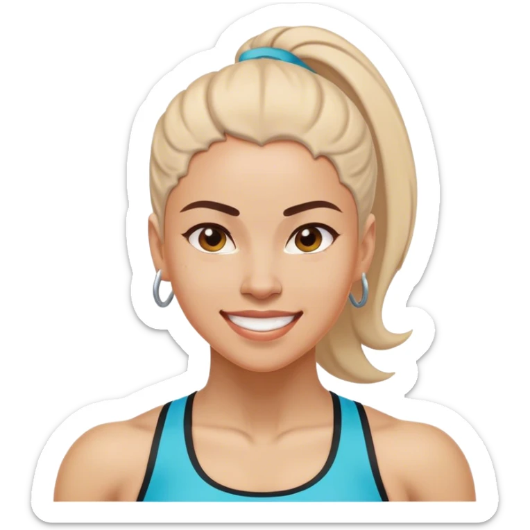 A woman in athletic wear is sweating it out in the gym, her face adorned with a confident smile, her muscles well-defined, showcasing strength and grace. sticker