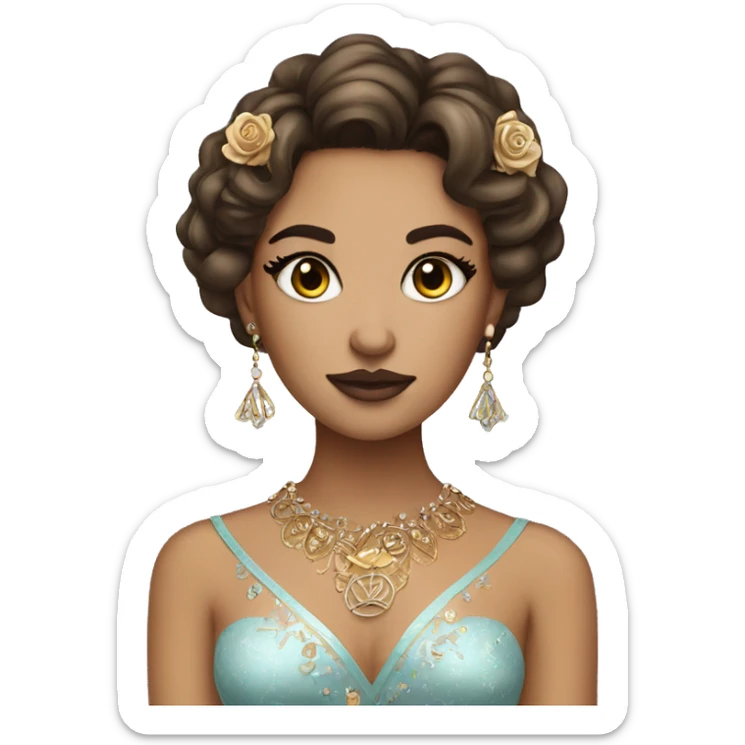 Create the zodiac sign leo as a brunette girl with elaborate makeup and dress that matches the zodiac sign  sticker