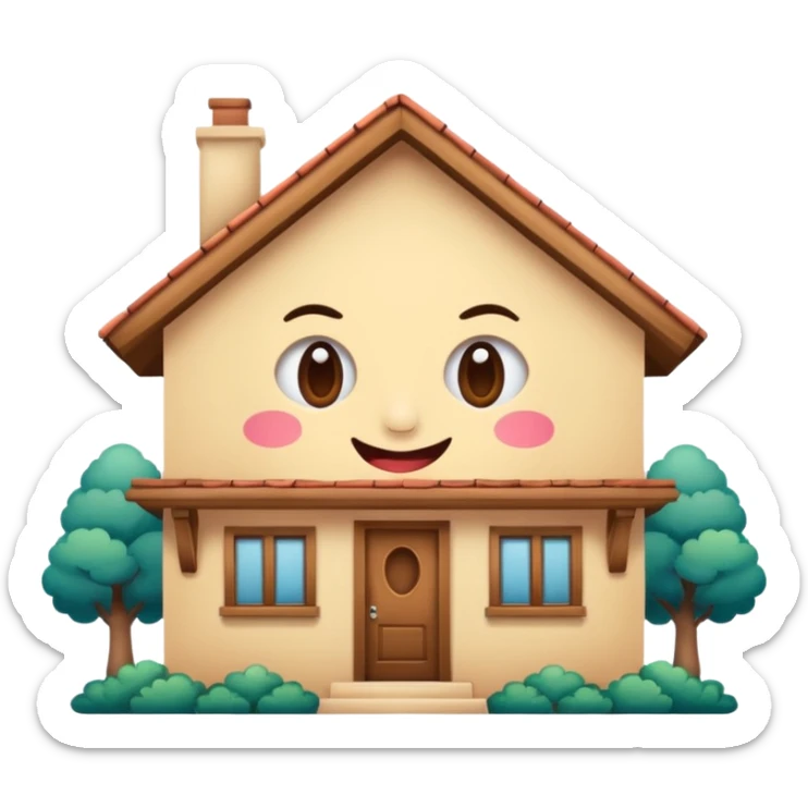 dessiner une maison moderne , met "Airbnb", rajoute un visage (yeux et bouche) avec un sourire. sticker