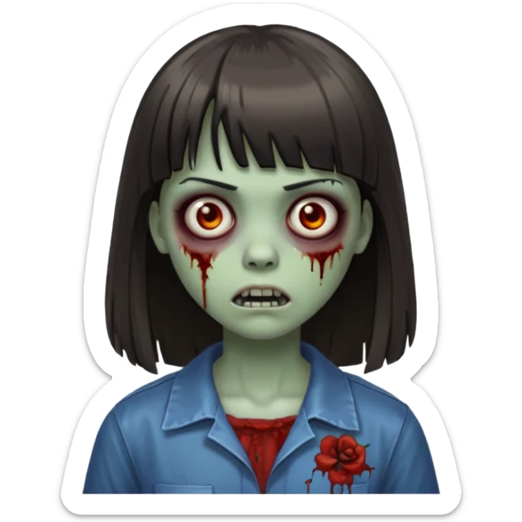 me faça uma garota zumbi de franja com cabelo médio liso sticker