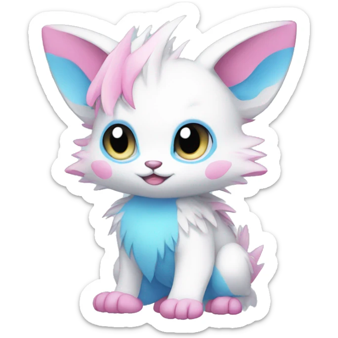 Cute cool white blue pink animal hybrid Fakemon full body sticker