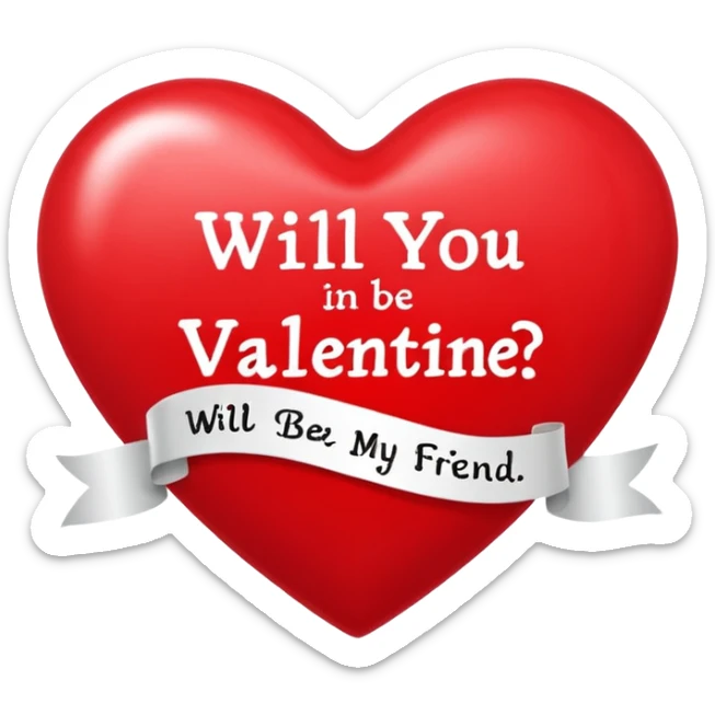 Heart with the words will you be my valentine in it for a best friend sticker