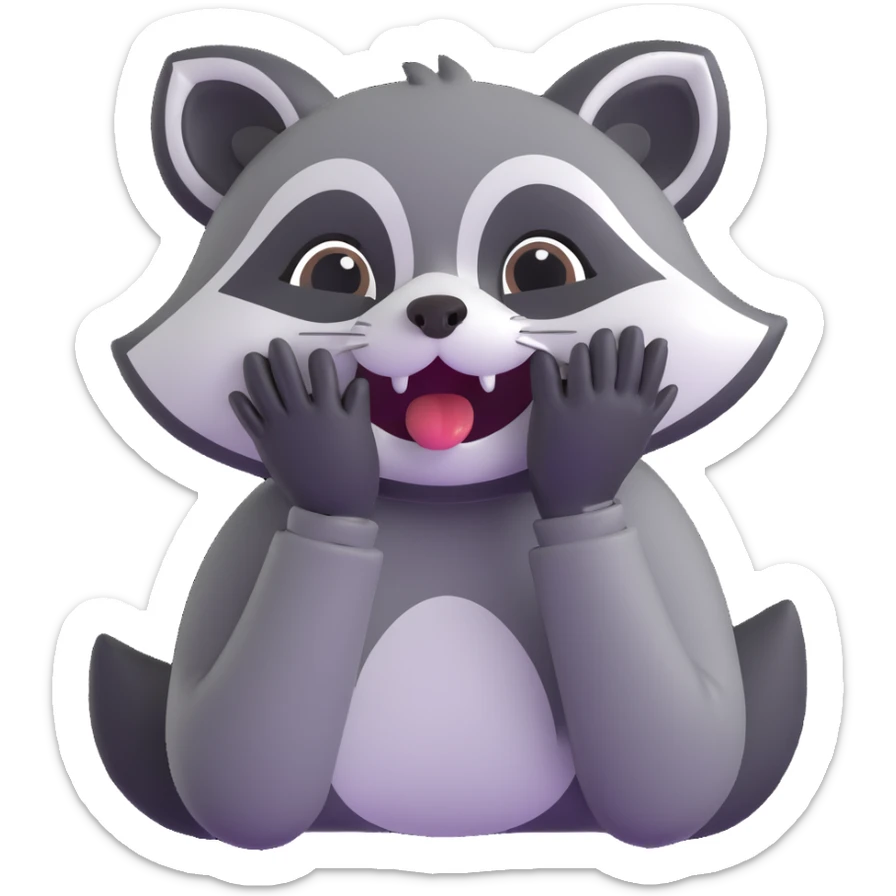 raccoon covering mouth while laughing, tears of joy, cute and animated sticker