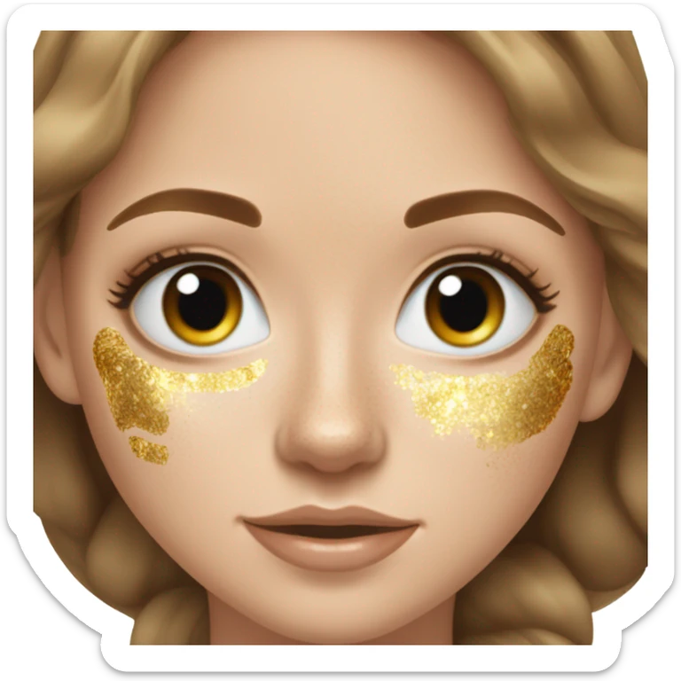 white girl with freackles hair of a brunett blue eyed girl using Gold gel skin care patches under her eyes sticker