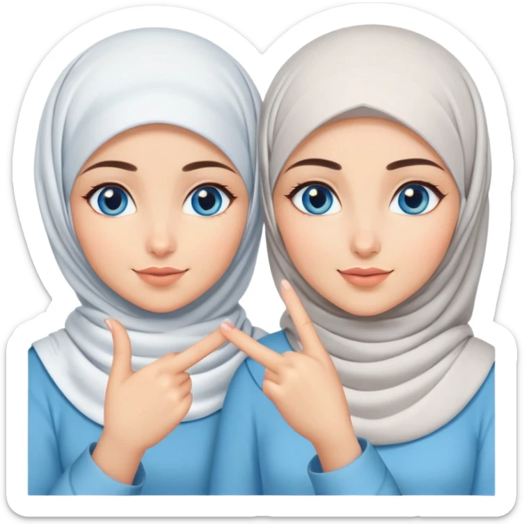 Turkish beautiful finish Konya two girls blue eyes with hijab and saying love with hand gesture sticker
