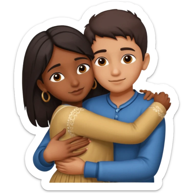 indian boy hugging indian girl from behind... boys hand down near navel of girl... boys head on the shoulder of girl... hugging tight.. more romantic... with more love sticker