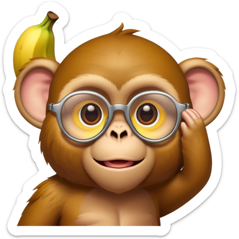 Singe qui fait un pouce avec sa main, banane sur la tête, lunette de soleil sticker
