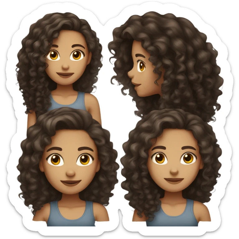 Light skin girl with long dark brown curly hair and dark brown hair sticker