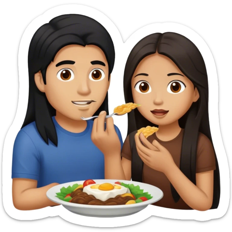 Latino man with long black hair eating with brown hair Filipina sticker