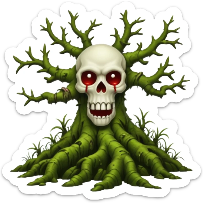 Creepy moss covered swamp trees. In the style of your bleeding skull art sticker