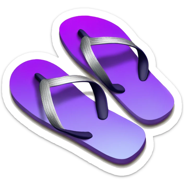 Realistic dark purple to light purple ombre flip flops with metallic silver accents. sticker