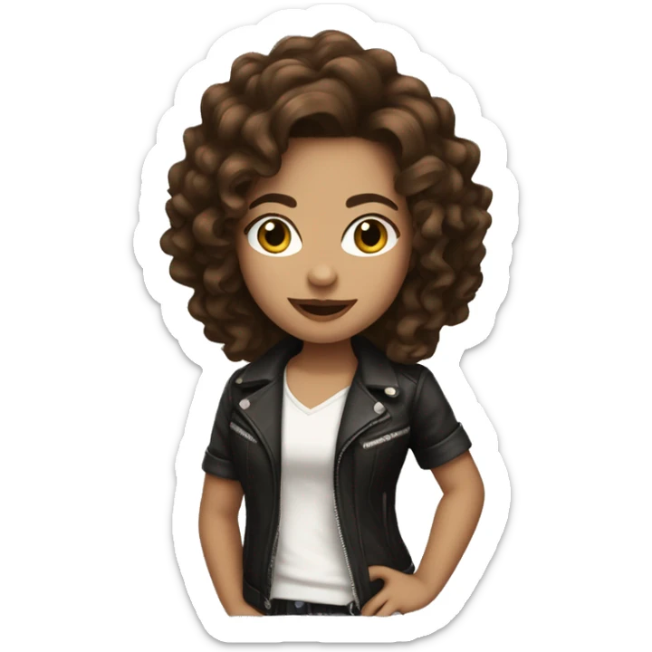 Rockstar girl with brown hair ondulado and white skin sticker