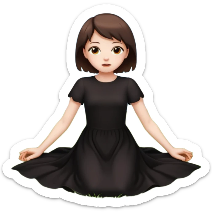 A short-haired brown demon girl lies on the grass, looking up at a flying angel in the sky."
 sticker