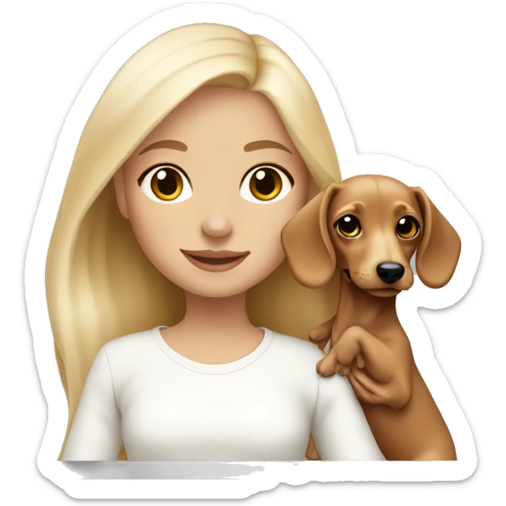 Blonde girl with tan skin in white long sleeve holding a light blonde dachshund puppy  sticker